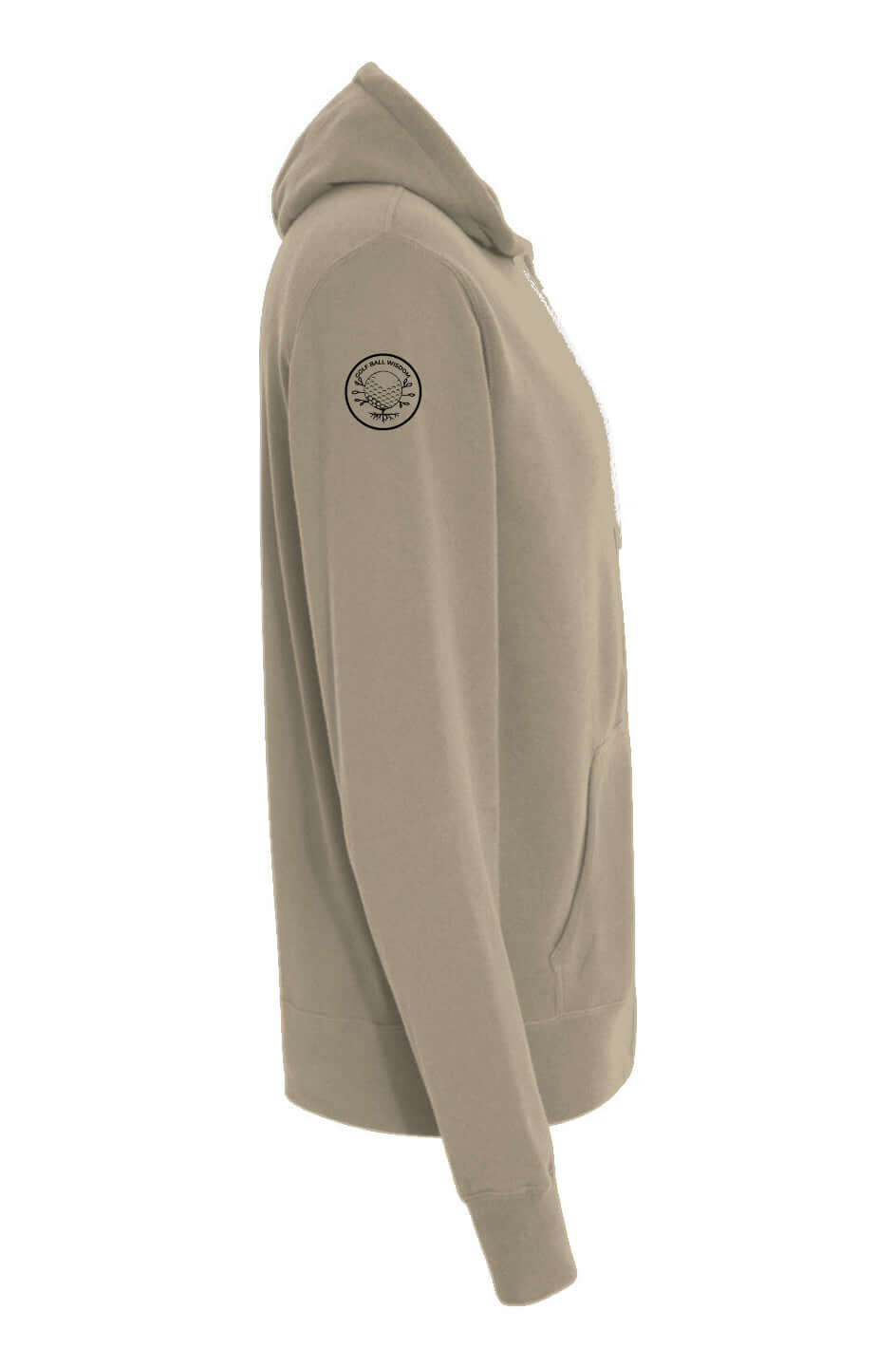 Side view of The Thrive Layer lightweight zip hoodie in tan, promoting mentorship and youth empowerment through purpose-driven clothing.