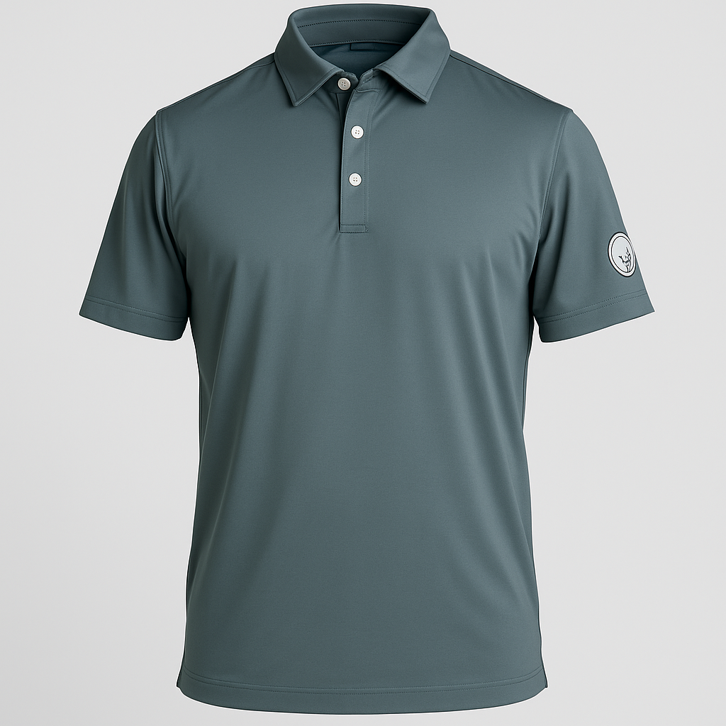 The Mission Polo in Slate Green, purpose-driven apparel supporting youth mentorship and mental health through golf.
