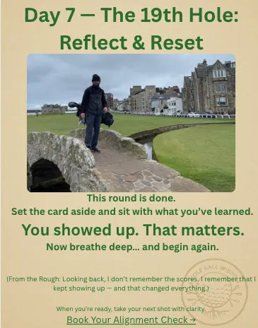 Golf Ball Wisdom Reset from the Rough 7-Day Mental Game workbook for men seeking clarity and focus.